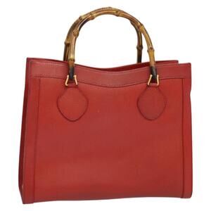 GUCCI Bamboo Hand Bag Leather Red Gold 002 123 002 123